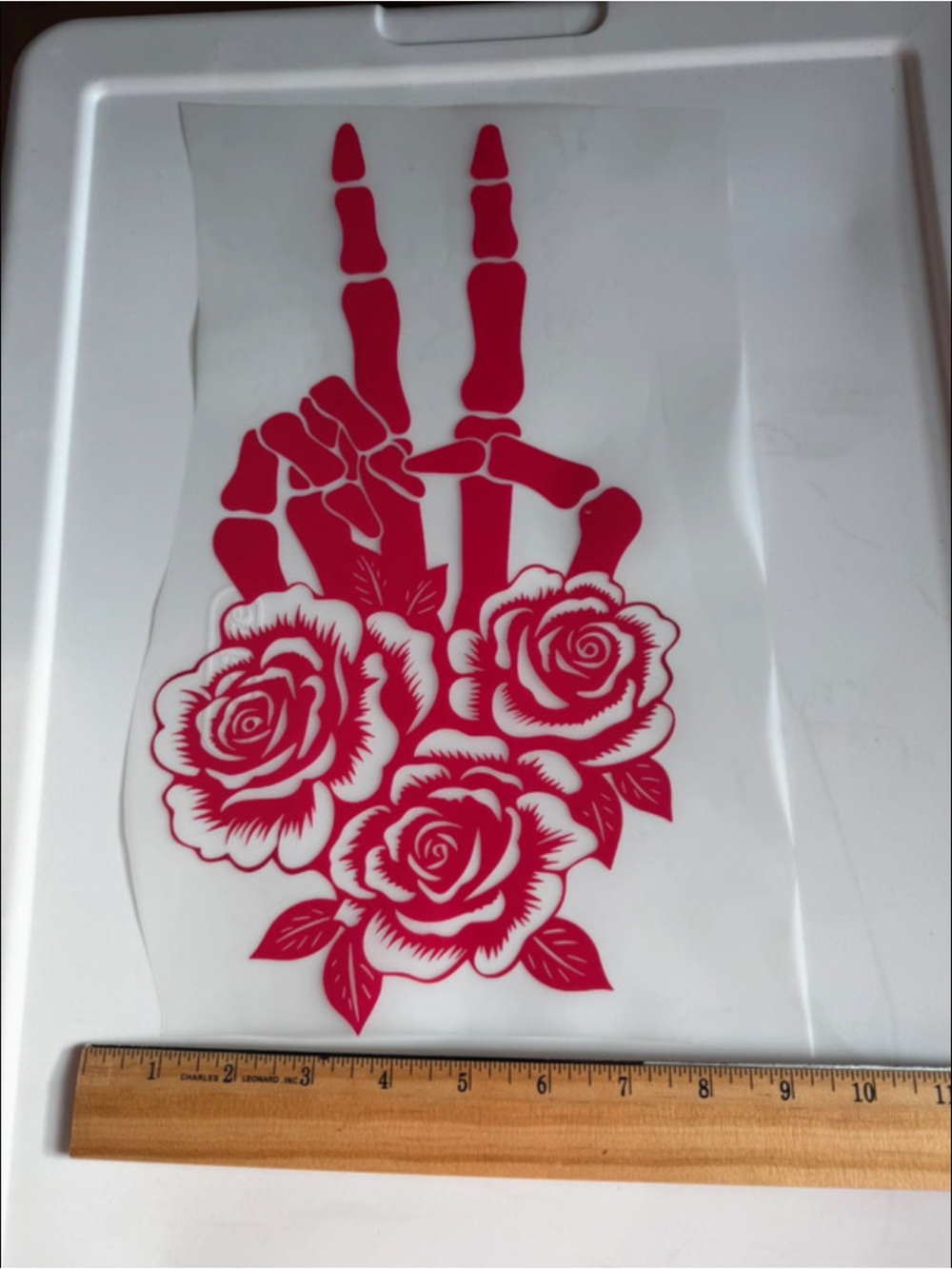 Pink Skeleton Peace Sign with Roses transfer - Picture 2 of 2